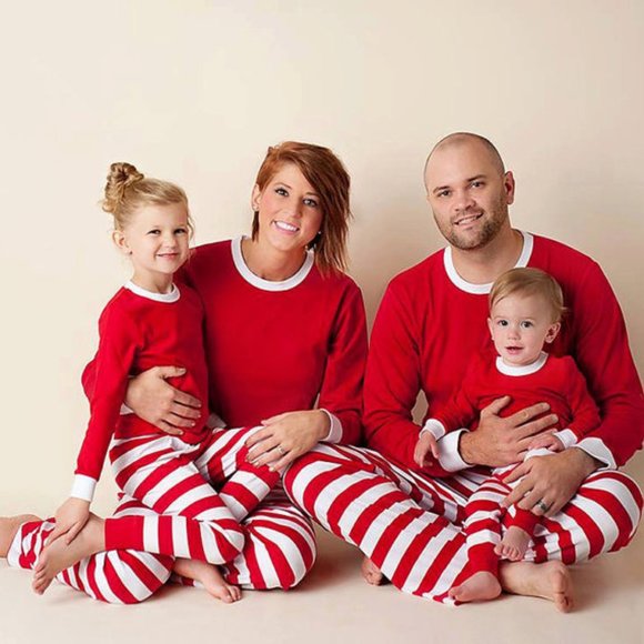 Matching Red Striped Winter Christmas Family Pajamas PJs Mix & Match - Picture 1 of 13